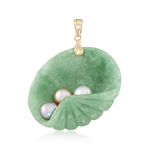 Ross-Simons Jade and 6-6.5mm Multicolored Cultured Pearl Shell Pendant in 14kt Yellow Gold