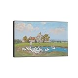  CSGWLAT Encadrée Tableau sur Toile,Alfred Sisley Tableaux Impression de Peinture Célèbre,Reproduction Image D\'art Mural Décoration Salon Chambre,oie 30x45cm Cadre Noir