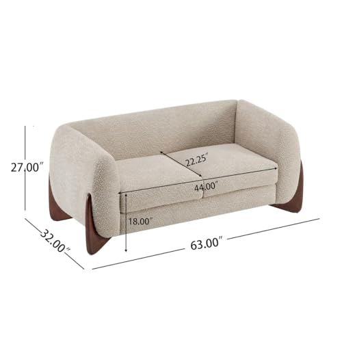 Image of Upholstered 3 Seater Sofa Three Seater Sofa with Wooden Legs for Living Room Hotels & Offices (Two Seater Boucle Beige)