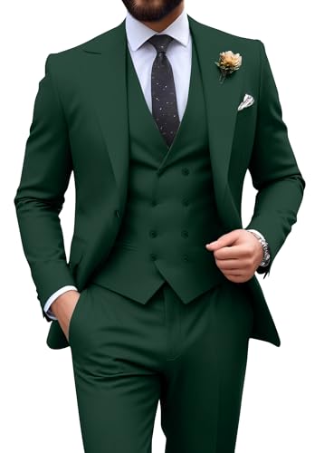 Image of Mens Suit Slim Fit 3 Piece Double Breasted Suit Men Formal Tuxedo Set Casual Wedding Prom Groom Suits