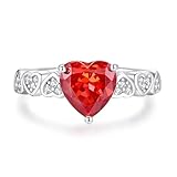 Anillos de aniversario para mujer, anillos góticos para mujer, corazón de 3 quilates, zafiro Padparadscha creado en laboratorio con moissanita, oro blanco/platino 950, S 1/2, Platino 950, Rubí creado