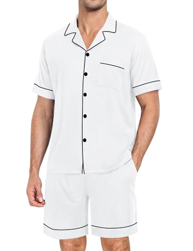 Image of SWOMOG Mens Pajama Set Short Sleeve 2 PCS Sleepwear Button Down Soft Loungewear Modal Set Pj Set with Pockets S-3XL