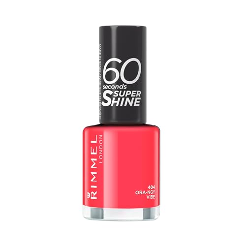 Rimmel 60 Seconds Super Shine Nail Polish Quick-Dry Nail Polish Ultra-Shiny Finish Easy to Apply Vibrant Colour Long-Wearing Clean and Improved Formula Vegan 8ml