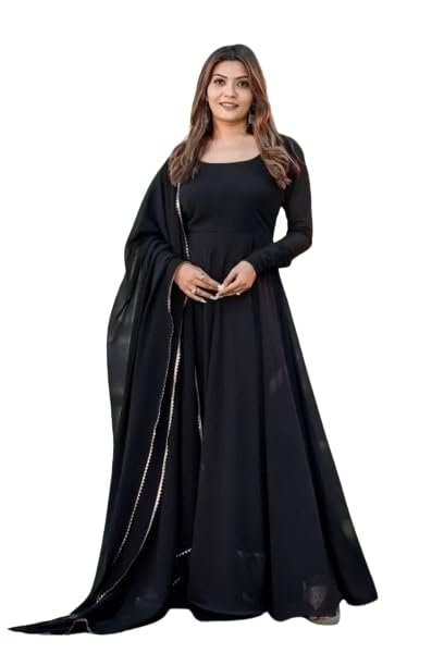 Women's Flared Georgette Solid A-line Gown with Dupatta