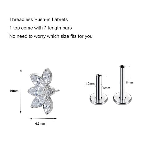 1pcs 16G 18G G23 Titanium Threadless Labret Studs Push-in Labret Lip Cluster Tragus Helix Conch Lobe Rook Cartilage Push Back Piercing Jewelry Earring2