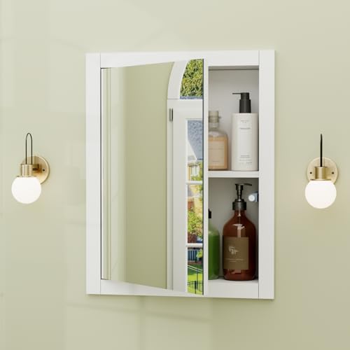 Armario empotrado para medicamentos de 14'' x 18'', con espejo, inserto de madera para tabique, estante empotrado para baño, reemplazo para armarios de medicamentos, almacenamiento para baño y sala de estar, blanco miniatura 1