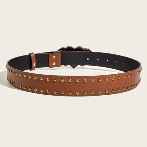 Waist Belt Engraved Heart for Cowgirl With Metal Buckle Vintage Belt Hot Girl WaistChain Wide Oversize Belt4