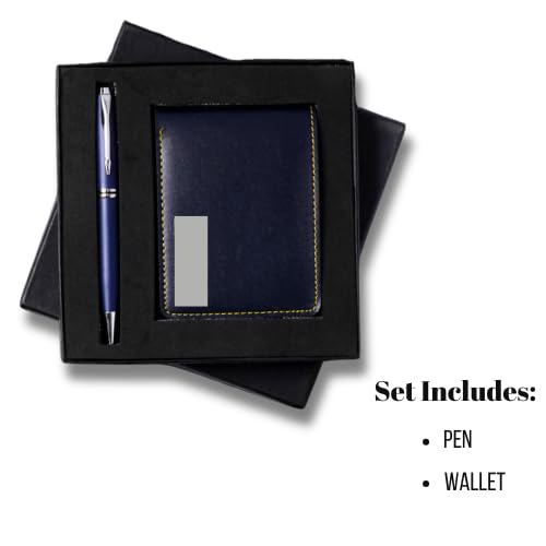 Image of Customised Gift Set, Pen and Wallet with Name Engraving, Corporate and Personal Gift (Blue)