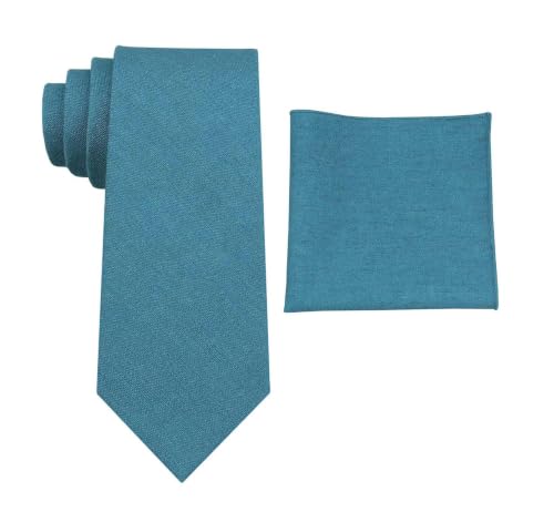 Image of Mens Linen Tie Set - Solid Necktie with Pocket Square for Men Wedding
