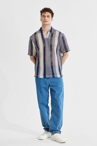 Image of SNITCH Greyish Blue Polo Box Fit Crochet T-Shirt
