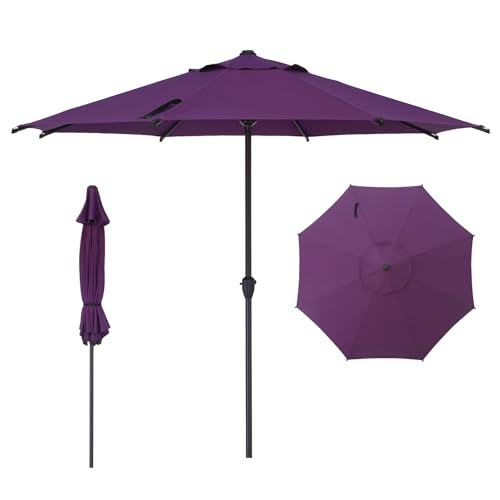 Image of Abba Patio 9FT Lyon Outdoor Patio Umbrella Outdoor Table Umbrella with Crank Market Umbrella 8 Sturdy Ribs UV Protection Waterproof and Push Button Tilt for Garden Deck Backyard,Purple
