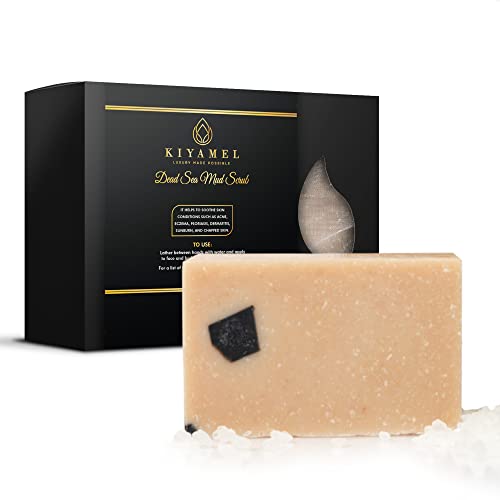 KIYAMEL Dead Sea Salt Body Scrub Soap Bar for Dry Skin, Mineral Mud Soap Eczema, and Psoriasis, Deep Exfoliating Mud with Natural Essential Oils, Moisturizing Hydration, Face and Body Support