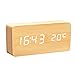Lancoon Horloge Numérique en Bois - Réveil à LED Multifonctions avec Affichage De L'heure / De La Date / De La Température Et Commande Vocale pour Le Voyage à Domicile - AC11Yellow_White