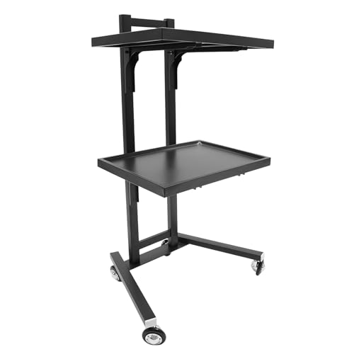 2-Tier Salon Rolling Cart, 34.3 inch Stainless Steel Salon Tray with Wheels, Folding Hairdressing Trolley for Barber Shop, Beauty Shop, Salon Shop (Black)