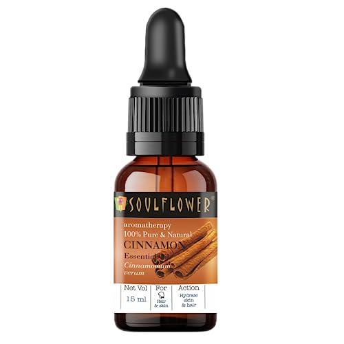 Image of Soulflower Cinnamon Essential Oil for Skin Care, Hair Care, Hydrating | 100% Pure, Natural, Undiluted Cinnamon Essential Oil 15ml