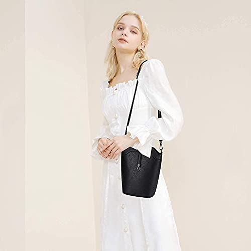 Seosto Crossbody Bags For Women, Small Leather Bucket Crossbody Bag, Womens Vegan Bag/Bucket Purses/Handbags/Shoulder Bags (Update-Black) #TOP1