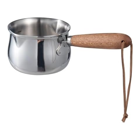 IMEEA Mini Milk Warmer Pot 8.5oz/250ml Butter Warmer SUS304 Tri-Ply Stainless Steel Small Milk Saucepan with Wood Handle Cover