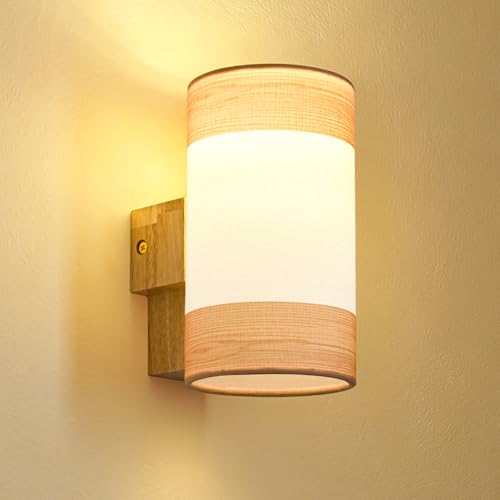 Gleonlux Aplique de Pared Interior Vintage, Apliques Pared Dormitorio Madera E14 Retro, Lamparas de Pared Cilíndrico para Dormitorio Pasillo Escalera, Sala de Estar comedor (Bombilla no Incluida)