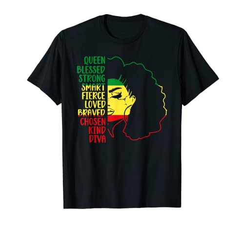 Woman Black Queen Afro African American Melanin Natural Hair T-Shirt