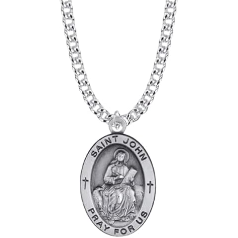 TrueFaithJewelry Sterling Silver Saint John Medal Patron Necklace Pendant Religious Jewelry for Men and Women, 7/8 Inch Cover