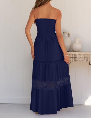 Image of ZESICA Women's 2026 Summer Boho Maxi Dresses Strapless Off Shoulder Lace Flowy A Line Beach Vacation Long Sundress