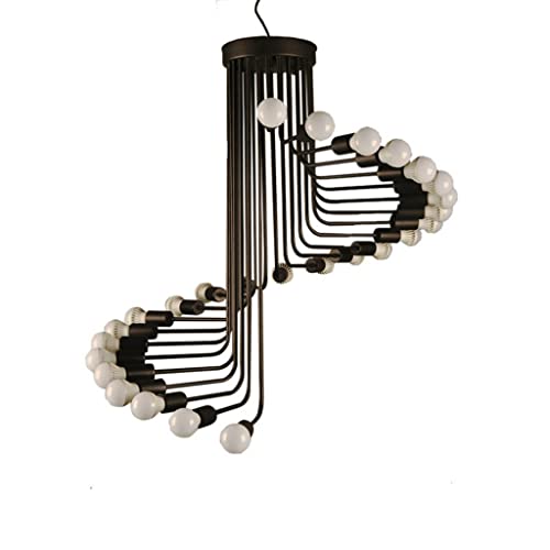 Lustre escalier haut de gamme en métal noir avec suspension à 26 lumières