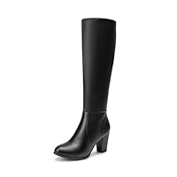 DREAM PAIRS Women's Chunky Heel Knee High and Up Boots,Size 5.5,Black/pu,MIDLEG