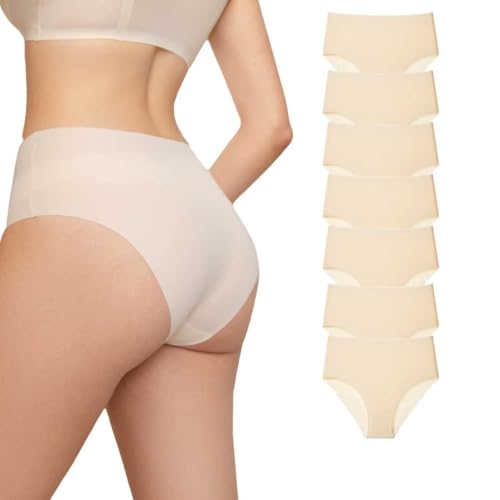 D.DUO Einwegunterwäsche für Damen Seidig Weich Nahtlos Unsichtbar Wiederverwendbare Einwegslips für Reisen und Hotelaufenthalte (7er-Pack) (DE/NL/SE/PL Alphanumerisch M Regular Regular Beige)