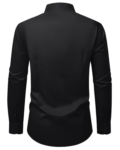 ROUWELL Black Dress Shirt for Men Long Sleeve Wrinkle Free Stretch Non Iron Business Formal Work Button Down Shirts L - Image 2