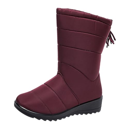 VERDANVERSE Bottes de Neige pour Femmes -Hautes Imperméables en Tissu Bottines D’Hiver Chaudes à Semelle Antidérapante Épaisse Couleur Rouge Foncé...