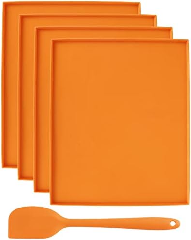 4PCS Silicone Dehydrator Sheets with Edge Non-Stick Dehydrator Mats Reusable Dehydrators Trays with Silicone Scraper for Fruit Leather Liquid Meat Vegetables Herbs (Orange)
