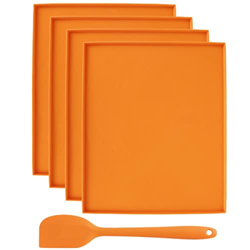 4PCS Silicone Dehydrator Sheets with Edge Non-Stick Dehydrator Mats Reusable Dehydrators Trays with Silicone Scraper for Fruit Leather Liquid Meat Vegetables Herbs (Orange)