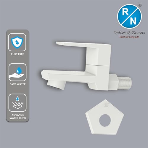 Image of RN PTMT Bib Cock for Bathroom | 15mm Foam Flow Water Tap with Flange | Luxury G20 Series Faucet | High-Grade Engineering Polymer Tap (White, Pack of 1)