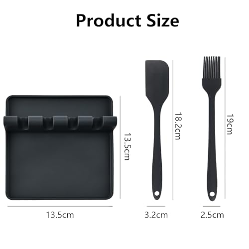 Phanta Cat 3-in-1 Grill & Baking Silicone Set: Heat Resistant Pastry Brush, Dough Scraper Spatula & Non-Slip Drying Mat - Food Grade BPA-Free