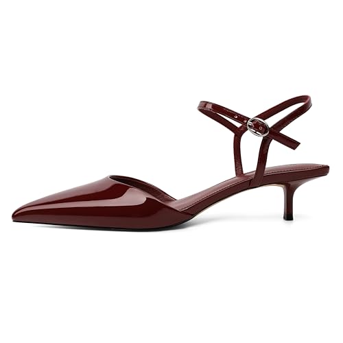 SAMMITOP Kitten Heels for Women Pointed Toe Ankle Strap Low Heel Pumps Shoes Dressy 1.5 Inches2