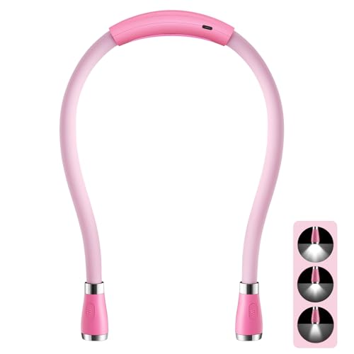 SingHong Neck Book Light, LED Reading Lamp, USB-C Rechargeable, Hands Free, 4 LED Bulbs, 4 Adjustable Brightness, for Reading in Bed or Reading in Car Lamp (Pink)