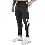BOOMLEMON Men's Jogger Track Pants Athletic Slim Fit Gym Trousers Workout Training Tapered Sweatpants with Pockets(Black XS)
