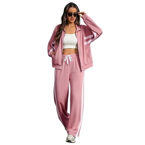 Totatuit Womens 2 pieces Sweatsuit Sets Zip Up Sweatshirts and Sweatpants Tracksuit Lounge Set Travel Outfits with Pocktes Medium Pink