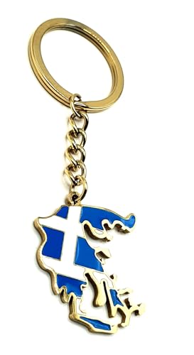 SNS Components Porte-clés en métal émaillé avec carte grecque de la Grèce - Europe européenne - Balkans - Balkans - Or, multicolore, taille unique