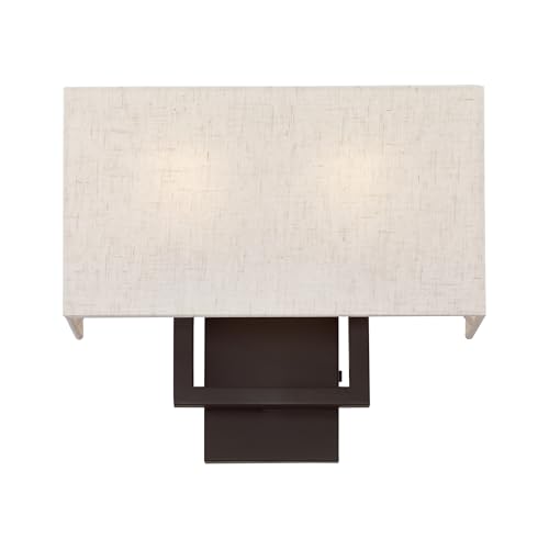 Image of Livex Lighting 50994-07 Pierson 2-Light Wall Sconce, Bronze | White Fabric Inside Hardback Shade
