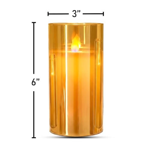Image of LTETTES LED Flameless Pillar Candle | Amber Glass Cup with Real Wax | Flickering Wick| Battery Powered Electric Candle with Remote Control, Decorative Candle for Home, Bedroom, Living Room | H-6''
