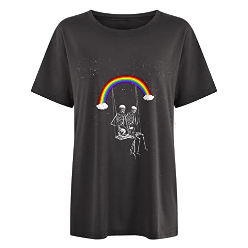 Image of Summer Y2k Tops for Womens, Casual Vintage Short Sleeve T-Shirt, Girls Oversize Loose Round Neck Elastic Tee