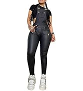 Voghtic Womens Sexy Faux Leather Jumpsuit One Piece Romper Adjustable Straps Overalls Clubwear