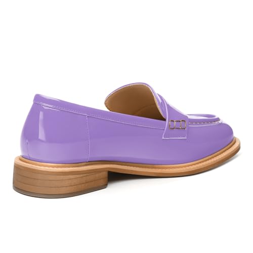 Image of JUSTDANNI Loafers for Women Slip On Shoes with Round Toe 1.2-Inch Low Chunky Block Heel Patent Comfortable Casual Dress Pump Shoes for Wedding Party Work Shopping Dating