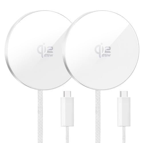 Wireless Charger 2Pack 25W Qi2 Magnetic Wireless Charger for iPhone 17/16/15/14/13/12 Pro Max, Air pods 4-2Pro, Samsung Galaxy, Google Pixel, and More, Lightweight for Travel Home Office Desk (White)