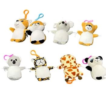 Set 24 pezzi Peluche Portachiavi Animali Assortiti, altezza 10 cm, Set di Giocattoli Morbidi per Bambini, idea regalo, gadget animali, vari personaggio, comodo portachiavi colorato, 552197