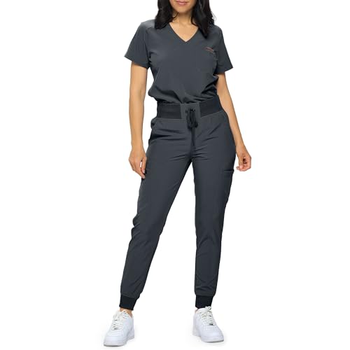 Image of Monarch Uniforms Slim Fit Stretchy Scrubs Women's Jogger Scrub Set Slim Jogger Scrubs with Tuck-In Top for Women
