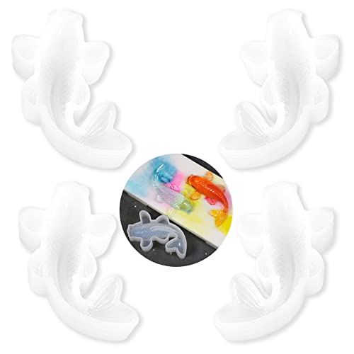 4 Stück Koi Fisch Silikonharzform,Karpfen Goldfisch Dekoration Epoxidform für DIY Kuchen-Backen-Anhänger Schmuck Malerei Cover