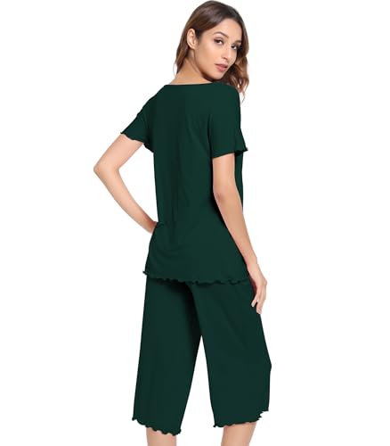 Image of NACHILA Women's Bamboo Viscose Pajama Sets Summer Cooling Short Sleeve Capri Soft Pjs Night Sweats Moisture Wicking Sleepwear