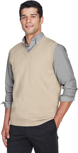 Lightweight Unisex V-Neck Cotton Sweater Vest, Quick-Dry, Wrinkle-Resistant, Saddle Seam Design, Sand, Small2